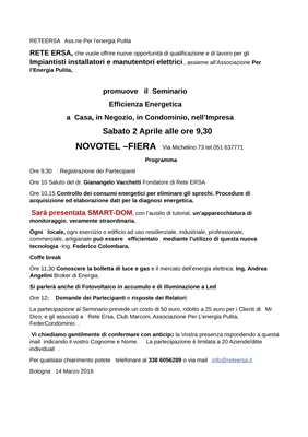 2 Aprile, Novotel Fiera, Bologna: Rete Ersa, nuovo Partner Smart Domotics, presenta le soluzioni Smart-Dom 